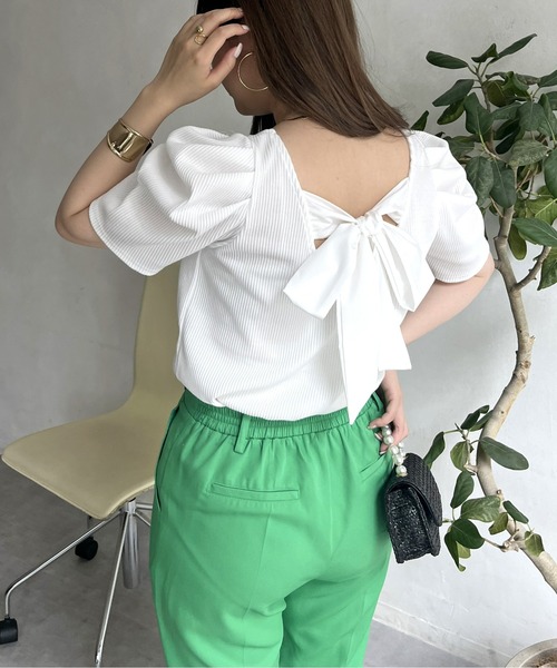 prose verse（プロズヴェール）の「バックリボンパワショルリブトップス（Tシャツ/カットソー・レディース・ホワイト系1/ブラック/オフホワイト・ﾌﾘ-）」の4枚目の写真