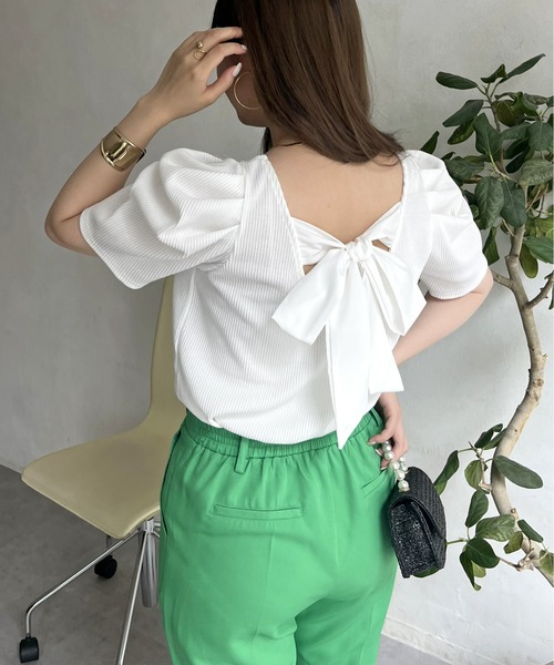 prose verse（プロズヴェール）の「バックリボンパワショルリブトップス（Tシャツ/カットソー・レディース・ホワイト系1/ブラック/オフホワイト・ﾌﾘ-）」の5枚目の写真