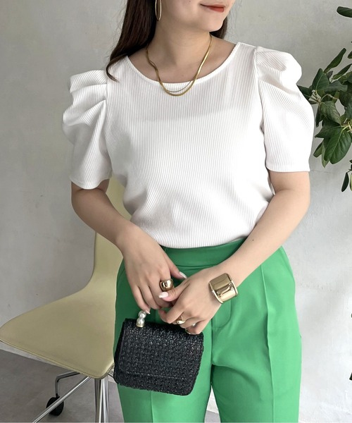 prose verse（プロズヴェール）の「バックリボンパワショルリブトップス（Tシャツ/カットソー・レディース・ホワイト系1/ブラック/オフホワイト・ﾌﾘ-）」の7枚目の写真