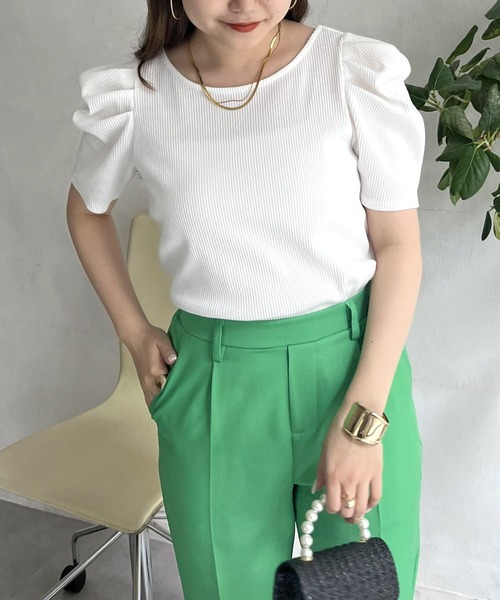 prose verse（プロズヴェール）の「バックリボンパワショルリブトップス（Tシャツ/カットソー・レディース・ホワイト系1/ブラック/オフホワイト・ﾌﾘ-）」の6枚目の写真