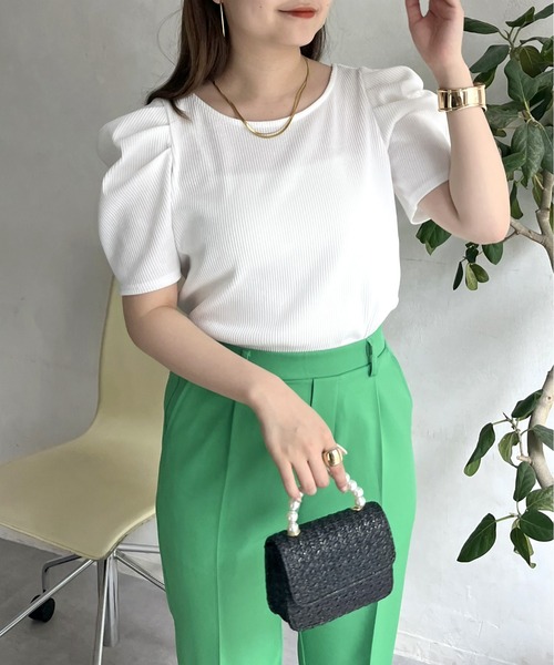 prose verse（プロズヴェール）の「バックリボンパワショルリブトップス（Tシャツ/カットソー・レディース・ホワイト系1/ブラック/オフホワイト・ﾌﾘ-）」の9枚目の写真