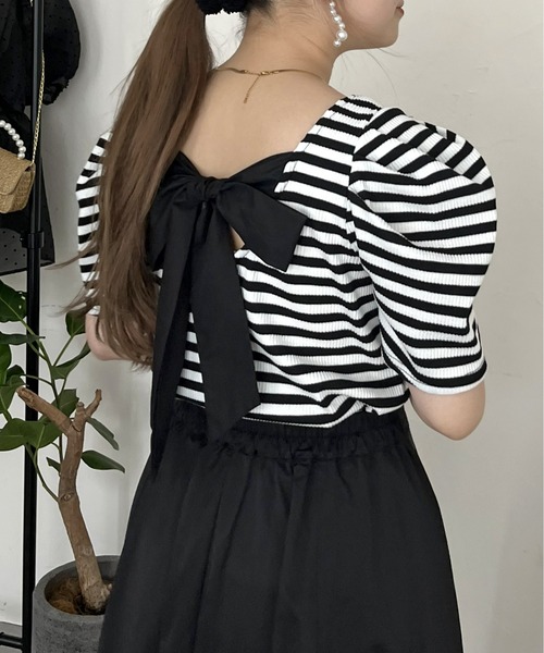 prose verse（プロズヴェール）の「バックリボンパワショルリブトップス（Tシャツ/カットソー・レディース・ホワイト系1/ブラック/オフホワイト・ﾌﾘ-）」の18枚目の写真