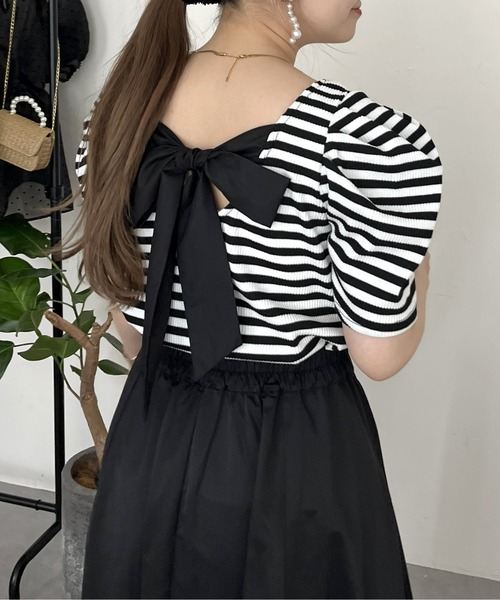 prose verse（プロズヴェール）の「バックリボンパワショルリブトップス（Tシャツ/カットソー・レディース・ホワイト系1/ブラック/オフホワイト・ﾌﾘ-）」の19枚目の写真