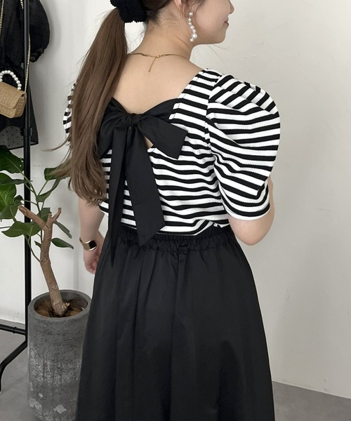 prose verse（プロズヴェール）の「バックリボンパワショルリブトップス（Tシャツ/カットソー・レディース・ホワイト系1/ブラック/オフホワイト・ﾌﾘ-）」の20枚目の写真