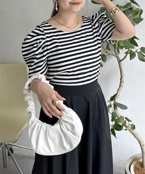 prose verse（プロズヴェール）の「バックリボンパワショルリブトップス（Tシャツ/カットソー・レディース・ホワイト系1/ブラック/オフホワイト・ﾌﾘ-）」の21枚目の写真