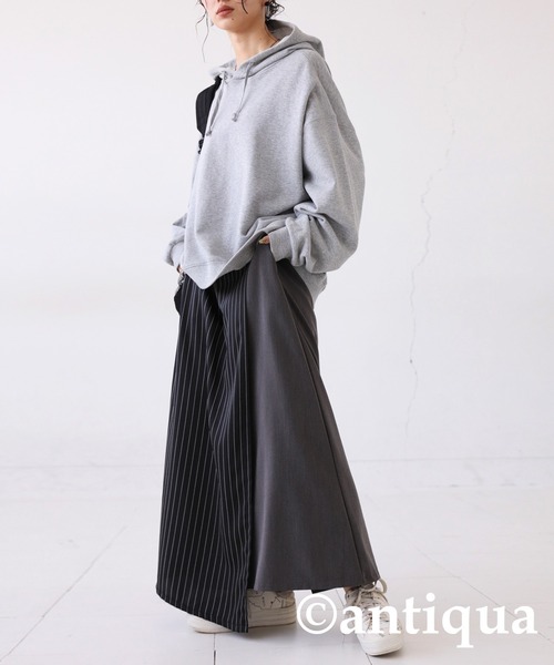 アルチビオ 裏地蓄熱ストライプ柄ラップスカート 36サイズ antiqua（アンティカ）の「ストライプ柄ラップスカート（スカート