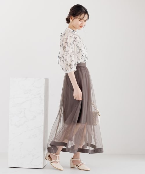 mysty woman（ミスティウーマン）の「サテンラインチュールスカート966504（スカート・レディース・グレイッシュベージュ/ブラック/ブラウン・FREE）」の15枚目の写真