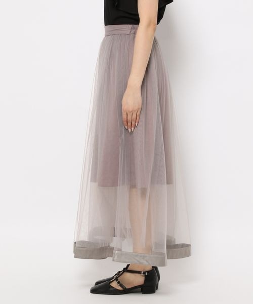 mysty woman（ミスティウーマン）の「サテンラインチュールスカート966504（スカート・レディース・グレイッシュベージュ/ブラック/ブラウン・FREE）」の17枚目の写真
