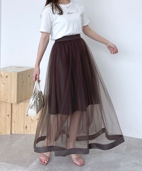 mysty woman（ミスティウーマン）の「サテンラインチュールスカート966504（スカート・レディース・グレイッシュベージュ/ブラック/ブラウン・FREE）」の21枚目の写真