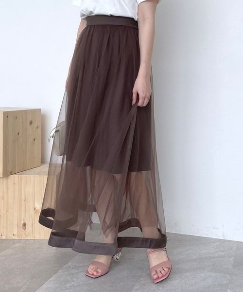mysty woman（ミスティウーマン）の「サテンラインチュールスカート966504（スカート・レディース・グレイッシュベージュ/ブラック/ブラウン・FREE）」の20枚目の写真