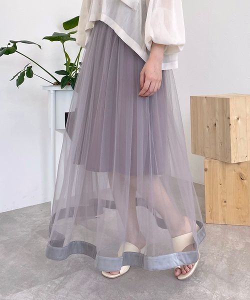mysty woman（ミスティウーマン）の「サテンラインチュールスカート966504（スカート・レディース・グレイッシュベージュ/ブラック/ブラウン・FREE）」の22枚目の写真