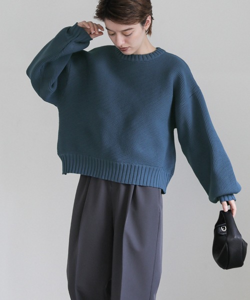 select MOCA(セレクトモカ)の「スポンディッシュクルーネックショートニット(ニット/セーター・レディース・アイボリー/ブラック/ブルー・FREE)」の8枚目の写真