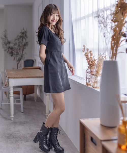 shéller シェリエ フロントzipワンピース ミニワンピース ミニ 無地 shéller シェリエ フロントzipワンピース ミニワンピース ミニ 無地