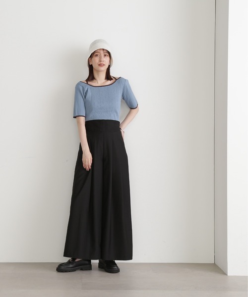 N.（N. Natural Beauty Basic）（エヌエヌナチュラルビューティーベーシック）の「◆コルセット風ワイドパンツ（スラックス・レディース・ブラック/グレー・MEDIUM）」の7枚目の写真