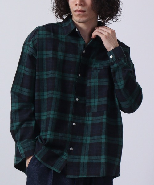 FUNALIVE（ファンアライブ）の「Plaid long sleeve flannel shirt / チェック柄長袖ネルシャツ unisex（シャツ/ブラウス・メンズ・ベージュ系/グリーン系/ブルー系/レッド系/ブラウン系・F）」の4枚目の写真