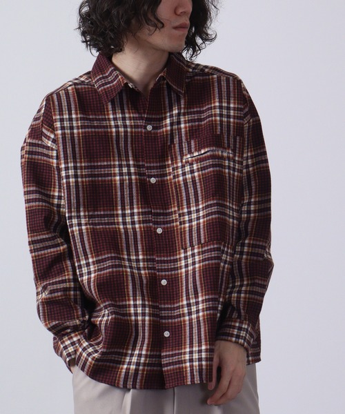 FUNALIVE（ファンアライブ）の「Plaid long sleeve flannel shirt / チェック柄長袖ネルシャツ unisex（シャツ/ブラウス・メンズ・ベージュ系/グリーン系/ブルー系/レッド系/ブラウン系・F）」の5枚目の写真