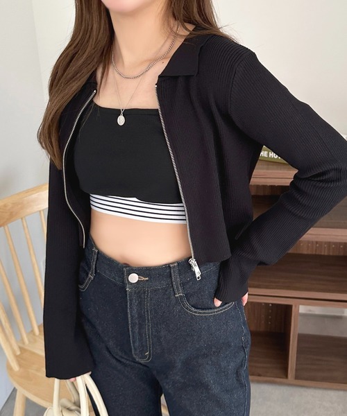 apres jour（アプレジュール）の「カップ付きダブルボーダータンク【ZOZOTOWN限定アイテム】（タンクトップ・レディース・オフホワイト/ブラック・X-LARGE/フリー）」の2枚目の写真