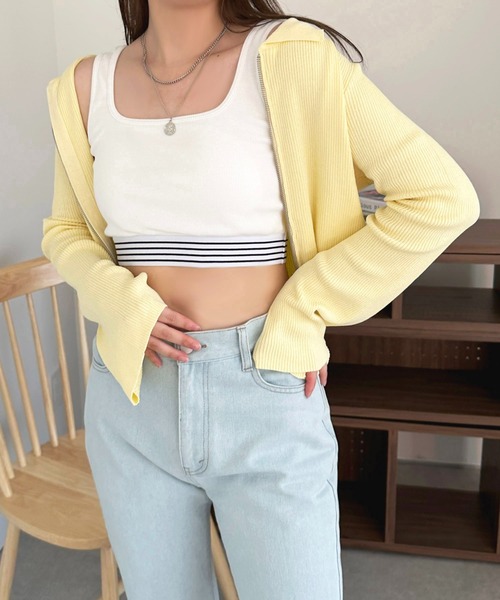 apres jour（アプレジュール）の「カップ付きダブルボーダータンク【ZOZOTOWN限定アイテム】（タンクトップ・レディース・オフホワイト/ブラック・X-LARGE/フリー）」の7枚目の写真