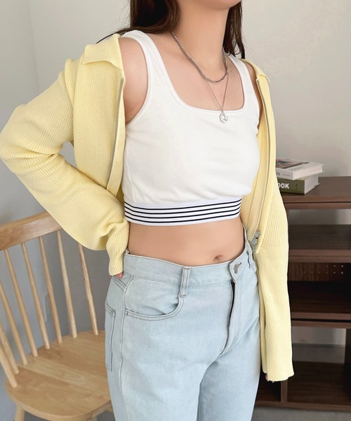 apres jour（アプレジュール）の「カップ付きダブルボーダータンク【ZOZOTOWN限定アイテム】（タンクトップ・レディース・オフホワイト/ブラック・X-LARGE/フリー）」の8枚目の写真