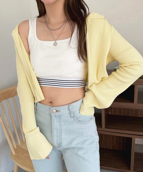 apres jour（アプレジュール）の「カップ付きダブルボーダータンク【ZOZOTOWN限定アイテム】（タンクトップ・レディース・オフホワイト/ブラック・X-LARGE/フリー）」の9枚目の写真