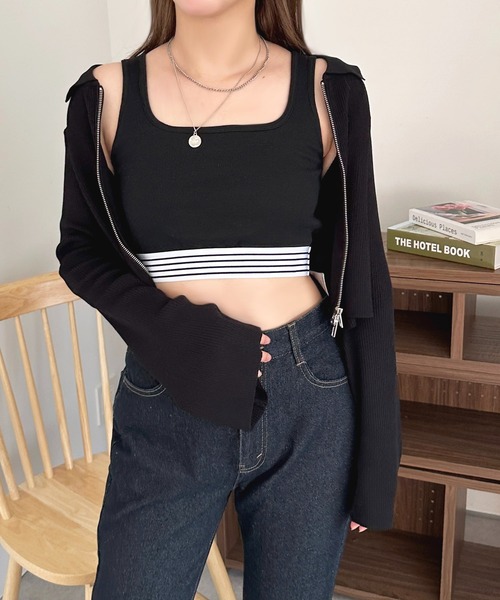 apres jour（アプレジュール）の「カップ付きダブルボーダータンク【ZOZOTOWN限定アイテム】（タンクトップ・レディース・オフホワイト/ブラック・X-LARGE/フリー）」の17枚目の写真