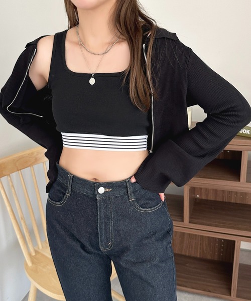 apres jour（アプレジュール）の「カップ付きダブルボーダータンク【ZOZOTOWN限定アイテム】（タンクトップ・レディース・オフホワイト/ブラック・X-LARGE/フリー）」の18枚目の写真