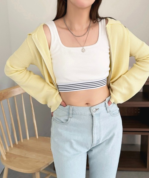 apres jour（アプレジュール）の「カップ付きダブルボーダータンク【ZOZOTOWN限定アイテム】（タンクトップ・レディース・オフホワイト/ブラック・X-LARGE/フリー）」の6枚目の写真