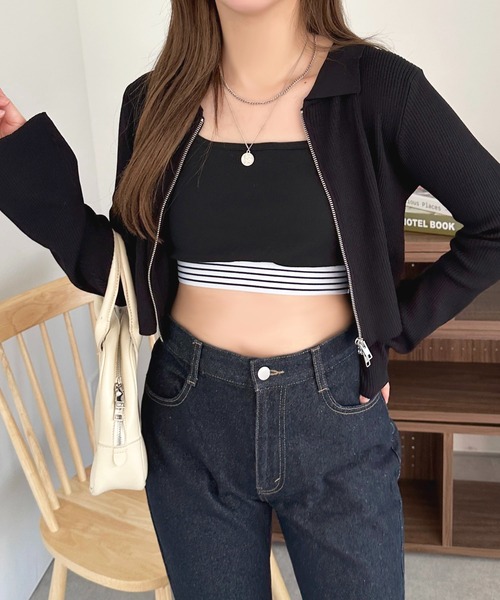 apres jour（アプレジュール）の「カップ付きダブルボーダータンク【ZOZOTOWN限定アイテム】（タンクトップ・レディース・オフホワイト/ブラック・X-LARGE/フリー）」の16枚目の写真