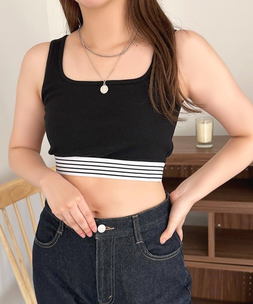 apres jour（アプレジュール）の「カップ付きダブルボーダータンク【ZOZOTOWN限定アイテム】（タンクトップ・レディース・オフホワイト/ブラック・X-LARGE/フリー）」の22枚目の写真