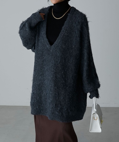 Anss.me（アンスミー）の「【Anss.me】モヘアライクニットルーズVネックプルオーバー（ニット/セーター・レディース・ブラック/カーキ/アイボリー・FREE）」の10枚目の写真