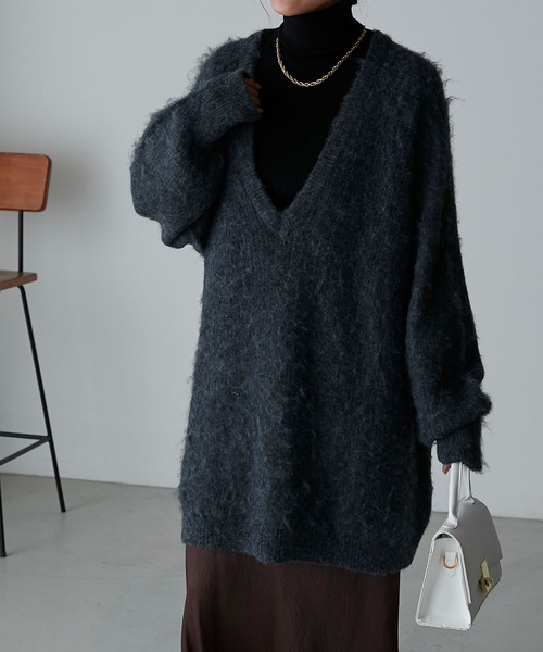 Anss.me（アンスミー）の「【Anss.me】モヘアライクニットルーズVネックプルオーバー（ニット/セーター・レディース・ブラック/カーキ/アイボリー・FREE）」の13枚目の写真