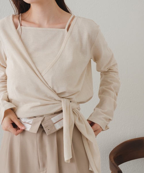 Kastane（カスタネ）の「【着回し可能/Thank Mat'l.】カシュクールTOPS（Tシャツ/カットソー・レディース・ベージュ/アイボリー/ブルー・FREE）」の4枚目の写真