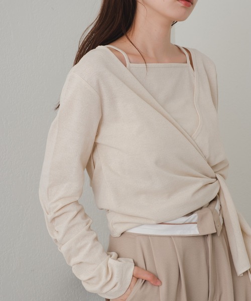 Kastane（カスタネ）の「【着回し可能/Thank Mat'l.】カシュクールTOPS（Tシャツ/カットソー・レディース・ベージュ/アイボリー/ブルー・FREE）」の5枚目の写真