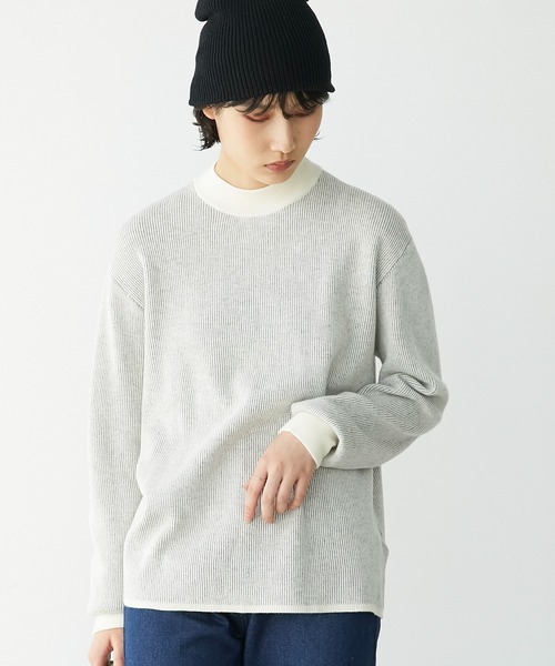Chaco closet(チャコ クローゼット)の「【吸湿発熱】ストライプ配色リバーシブルハイネックプレーティングニットプルオーバー(ニット/セーター・レディース・ブラック/ネイビー/アイボリー/オレンジ・FREE)」の11枚目の写真