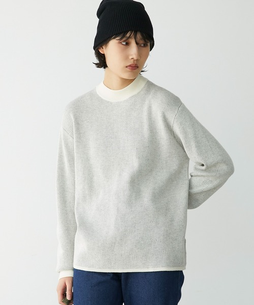 Chaco closet(チャコ クローゼット)の「【吸湿発熱】ストライプ配色リバーシブルハイネックプレーティングニットプルオーバー(ニット/セーター・レディース・ブラック/ネイビー/アイボリー/オレンジ・FREE)」の12枚目の写真