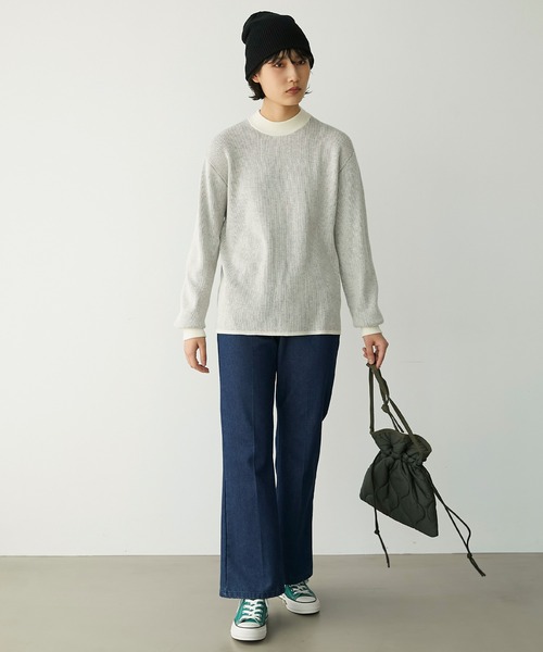 Chaco closet(チャコ クローゼット)の「【吸湿発熱】ストライプ配色リバーシブルハイネックプレーティングニットプルオーバー(ニット/セーター・レディース・ブラック/ネイビー/アイボリー/オレンジ・FREE)」の16枚目の写真