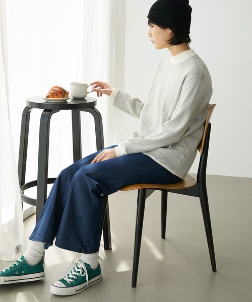 Chaco closet(チャコ クローゼット)の「【吸湿発熱】ストライプ配色リバーシブルハイネックプレーティングニットプルオーバー(ニット/セーター・レディース・ブラック/ネイビー/アイボリー/オレンジ・FREE)」の19枚目の写真