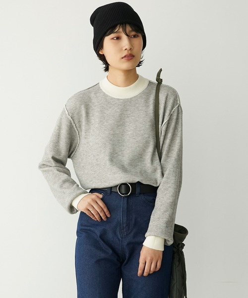 Chaco closet(チャコ クローゼット)の「【吸湿発熱】ストライプ配色リバーシブルハイネックプレーティングニットプルオーバー(ニット/セーター・レディース・ブラック/ネイビー/アイボリー/オレンジ・FREE)」の21枚目の写真