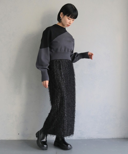 cheriella(シェリエラ)の「【cheriella】WEB限定ショート丈バイカラーインターシャニット WEB LIMITED SHORT BI-COLOR INTARSIA KNIT(ニット/セーター・レディース・ブルー/ブラック/チャコールグレー・M)」の15枚目の写真