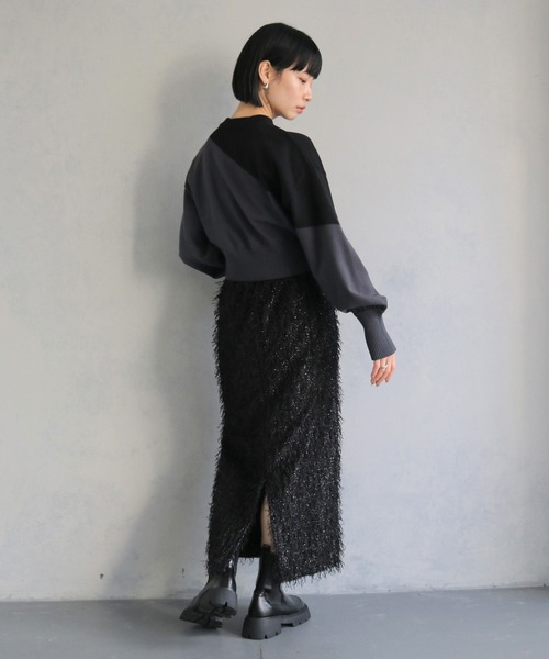 cheriella(シェリエラ)の「【cheriella】WEB限定ショート丈バイカラーインターシャニット WEB LIMITED SHORT BI-COLOR INTARSIA KNIT(ニット/セーター・レディース・ブルー/ブラック/チャコールグレー・M)」の14枚目の写真