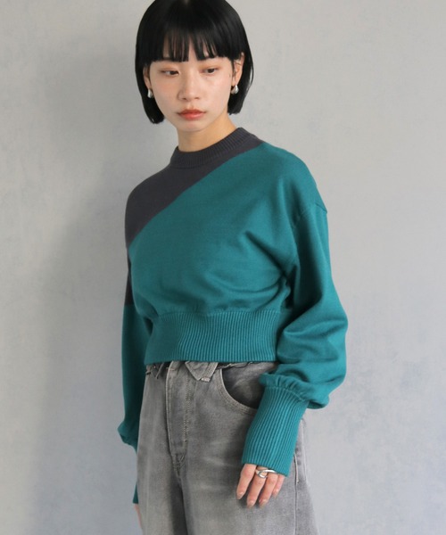 cheriella(シェリエラ)の「【cheriella】WEB限定ショート丈バイカラーインターシャニット WEB LIMITED SHORT BI-COLOR INTARSIA KNIT(ニット/セーター・レディース・ブルー/ブラック/チャコールグレー・M)」の18枚目の写真