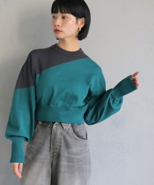cheriella(シェリエラ)の「【cheriella】WEB限定ショート丈バイカラーインターシャニット WEB LIMITED SHORT BI-COLOR INTARSIA KNIT(ニット/セーター・レディース・ブルー/ブラック/チャコールグレー・M)」の17枚目の写真