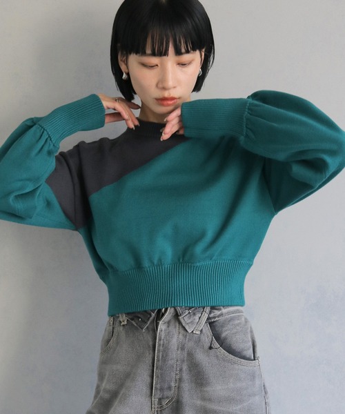 cheriella(シェリエラ)の「【cheriella】WEB限定ショート丈バイカラーインターシャニット WEB LIMITED SHORT BI-COLOR INTARSIA KNIT(ニット/セーター・レディース・ブルー/ブラック/チャコールグレー・M)」の16枚目の写真