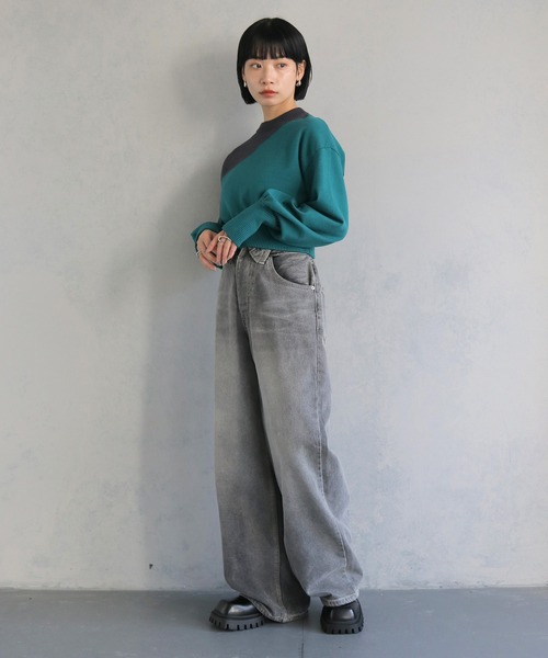 cheriella(シェリエラ)の「【cheriella】WEB限定ショート丈バイカラーインターシャニット WEB LIMITED SHORT BI-COLOR INTARSIA KNIT(ニット/セーター・レディース・ブルー/ブラック/チャコールグレー・M)」の21枚目の写真