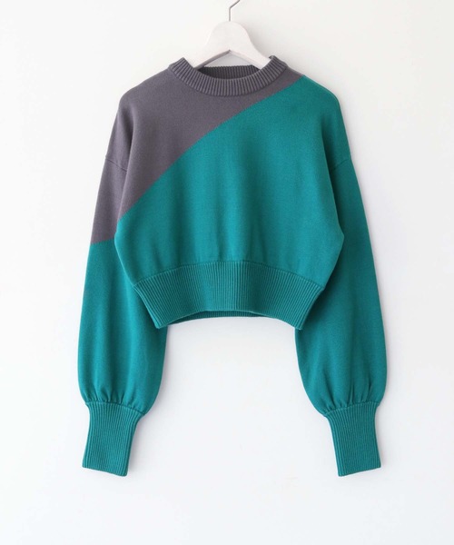 cheriella(シェリエラ)の「【cheriella】WEB限定ショート丈バイカラーインターシャニット WEB LIMITED SHORT BI-COLOR INTARSIA KNIT(ニット/セーター・レディース・ブルー/ブラック/チャコールグレー・M)」の8枚目の写真