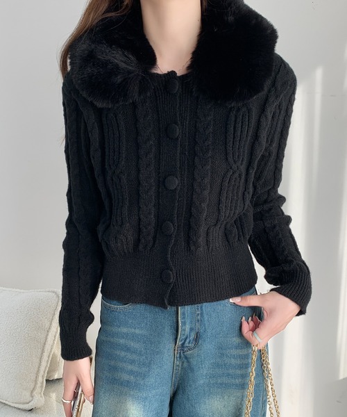 【美品】Rene フードニット黒　ショート丈カーディガン　ファー付ボレロ 楽天市場】rene ルネ（カーディガン・ボレロ｜トップス