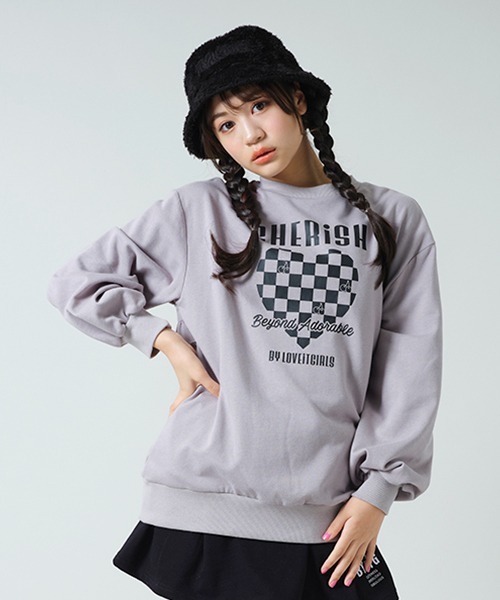 by LOVEiT（バイラビット）の「ハートチェッカーチュニック（スウェット・キッズ・オフホワイト/ブラック/グレー・150cm/160cm/120cm/130cm/140cm）」の3枚目の写真