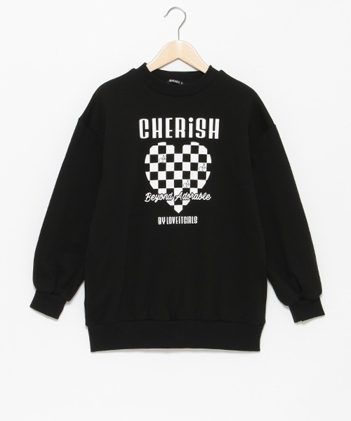 by LOVEiT（バイラビット）の「ハートチェッカーチュニック（スウェット・キッズ・オフホワイト/ブラック/グレー・150cm/160cm/120cm/130cm/140cm）」の2枚目の写真