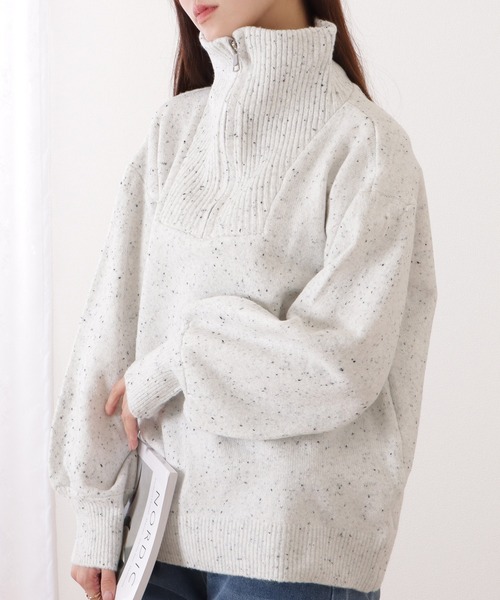 Lace Ladies(レースレディース)の「ハーフジップ切替リブ長袖ニットプルオーバー(ニット/セーター・レディース・アイボリー/ブルー/ブラック/ホワイト・FREE)」の3枚目の写真