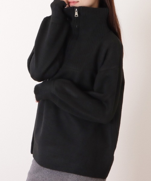 Lace Ladies(レースレディース)の「ハーフジップ切替リブ長袖ニットプルオーバー(ニット/セーター・レディース・アイボリー/ブルー/ブラック/ホワイト・FREE)」の7枚目の写真